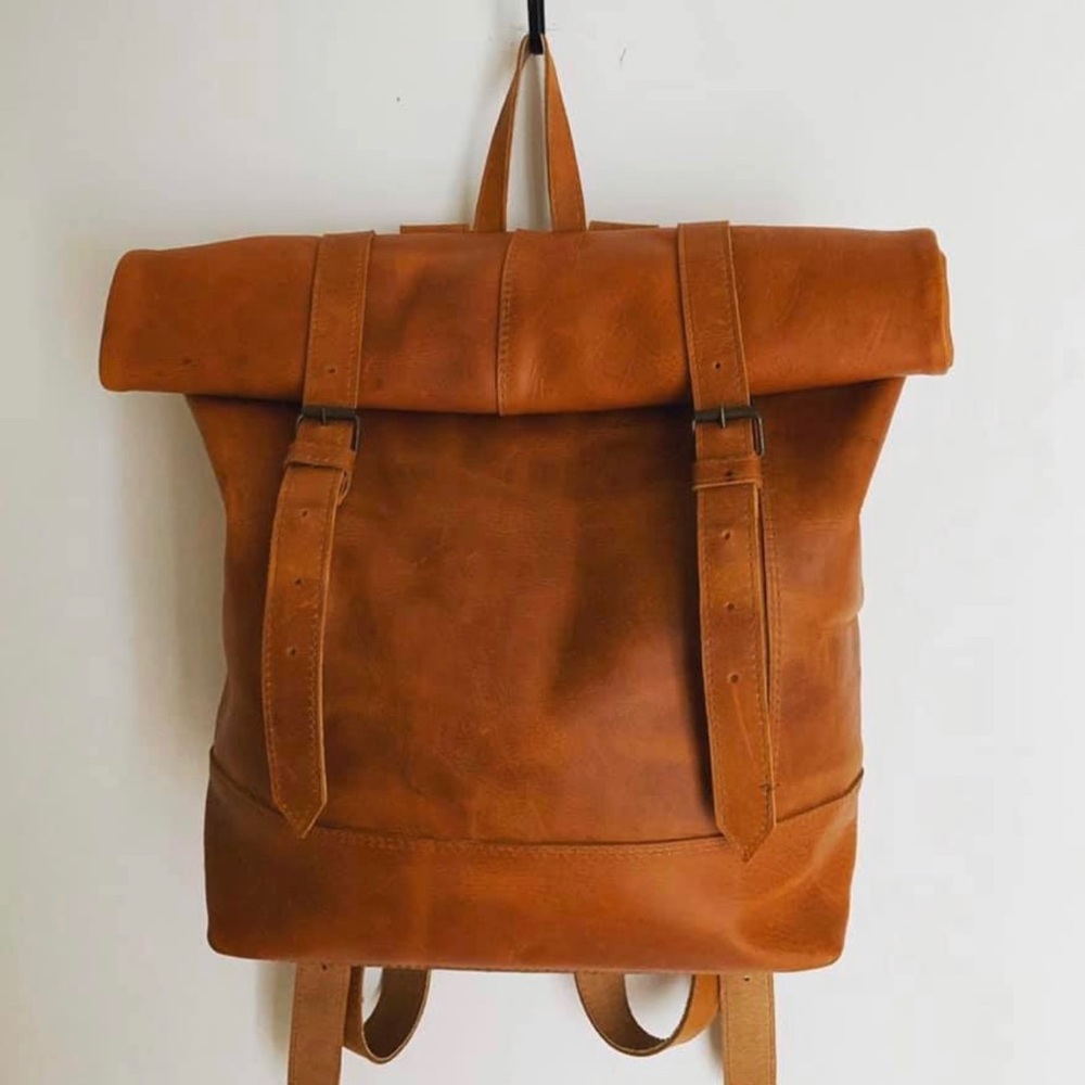 Rare Guatemala roll top leather backpack
